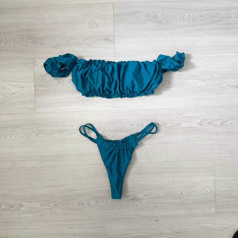 Teal Off-Shoulder Bikini Set